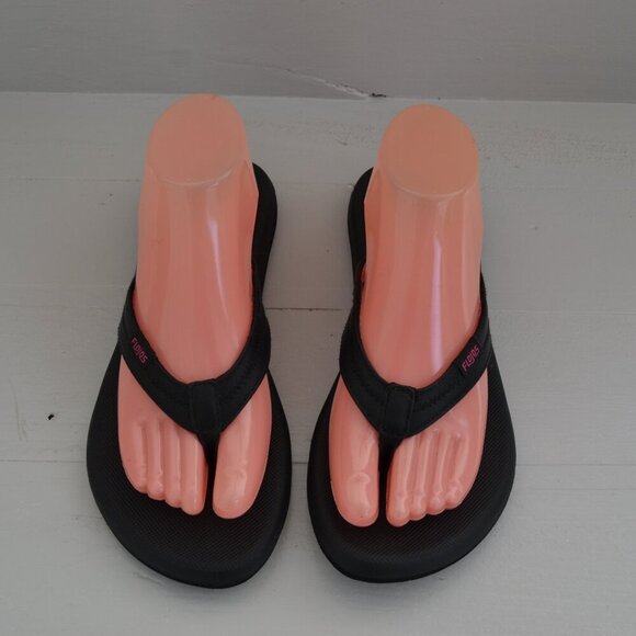 Flojos Black Flip Flops Women's 8 Thong Sandals Summer Shoes Pink - Picture 2 of 8